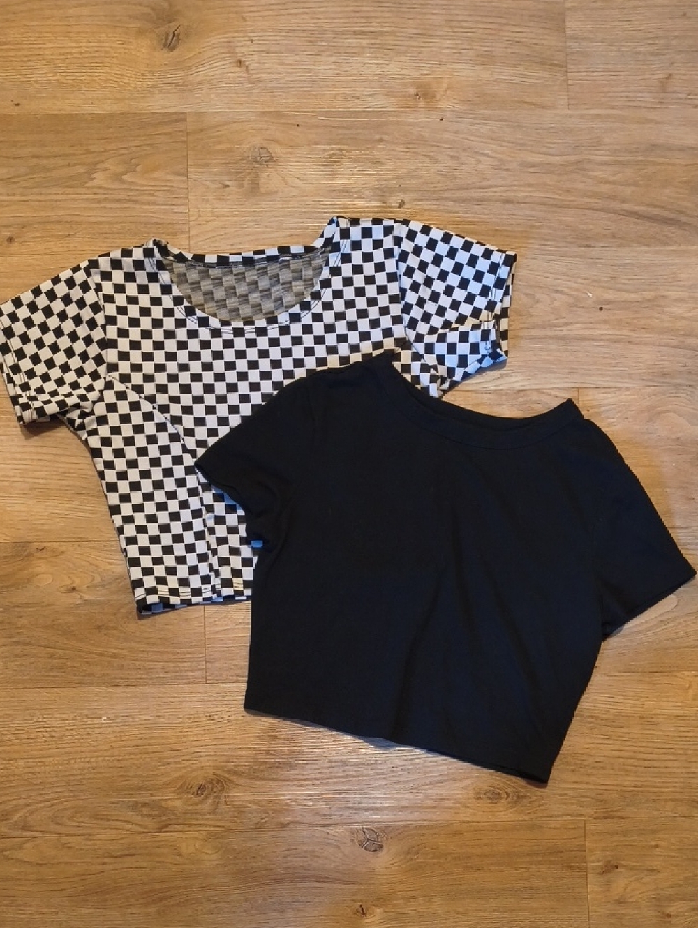 wild fable Black & Black-and-White Check Crop Top Duo